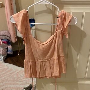 Forever 21 Coral Ruffle Sleeve Blouse